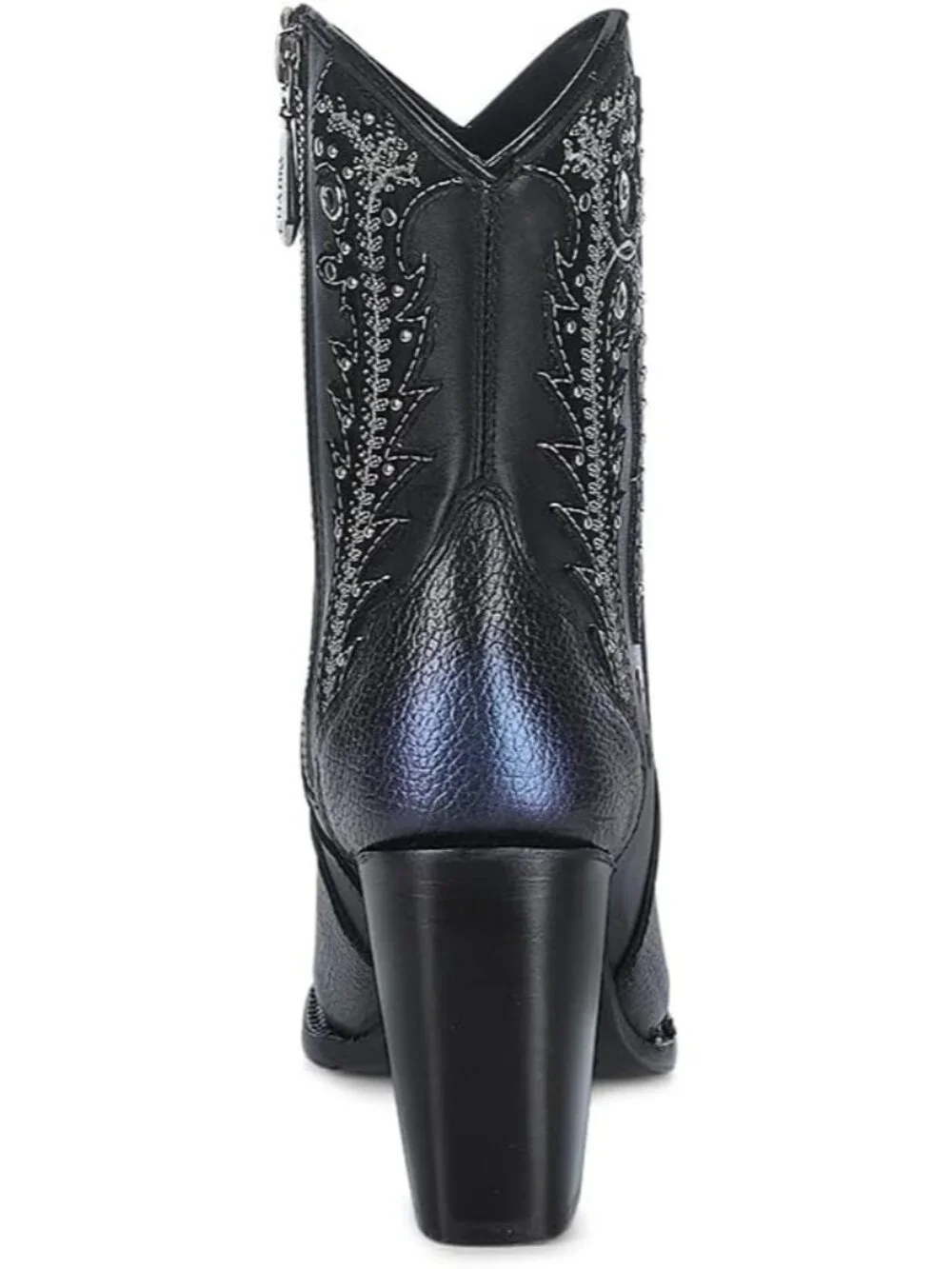 Women's Black Elegance Cowgirl Metallic Toe Cap Leather Western Ankle Booties